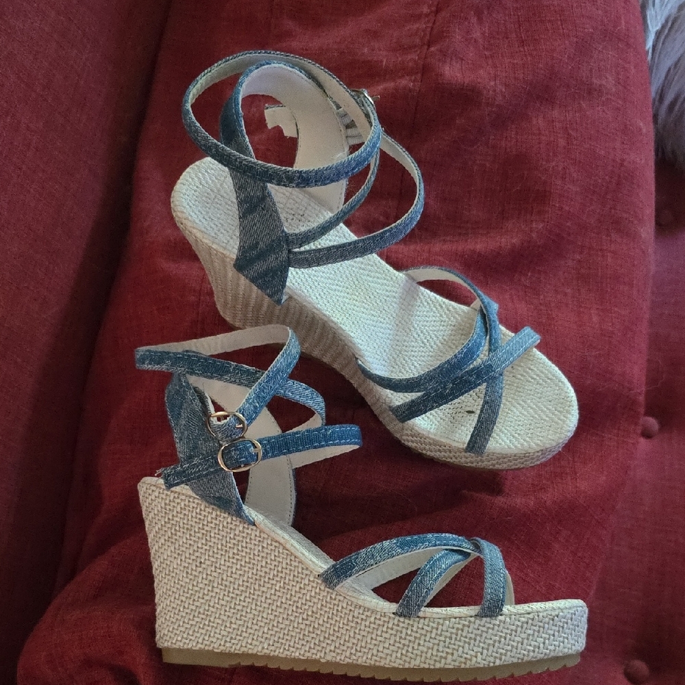 Denim Wedge Sandals